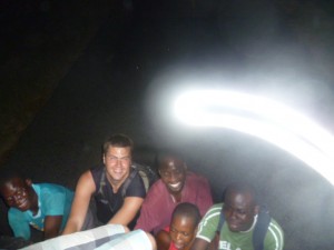 Hanging off truck in Africa